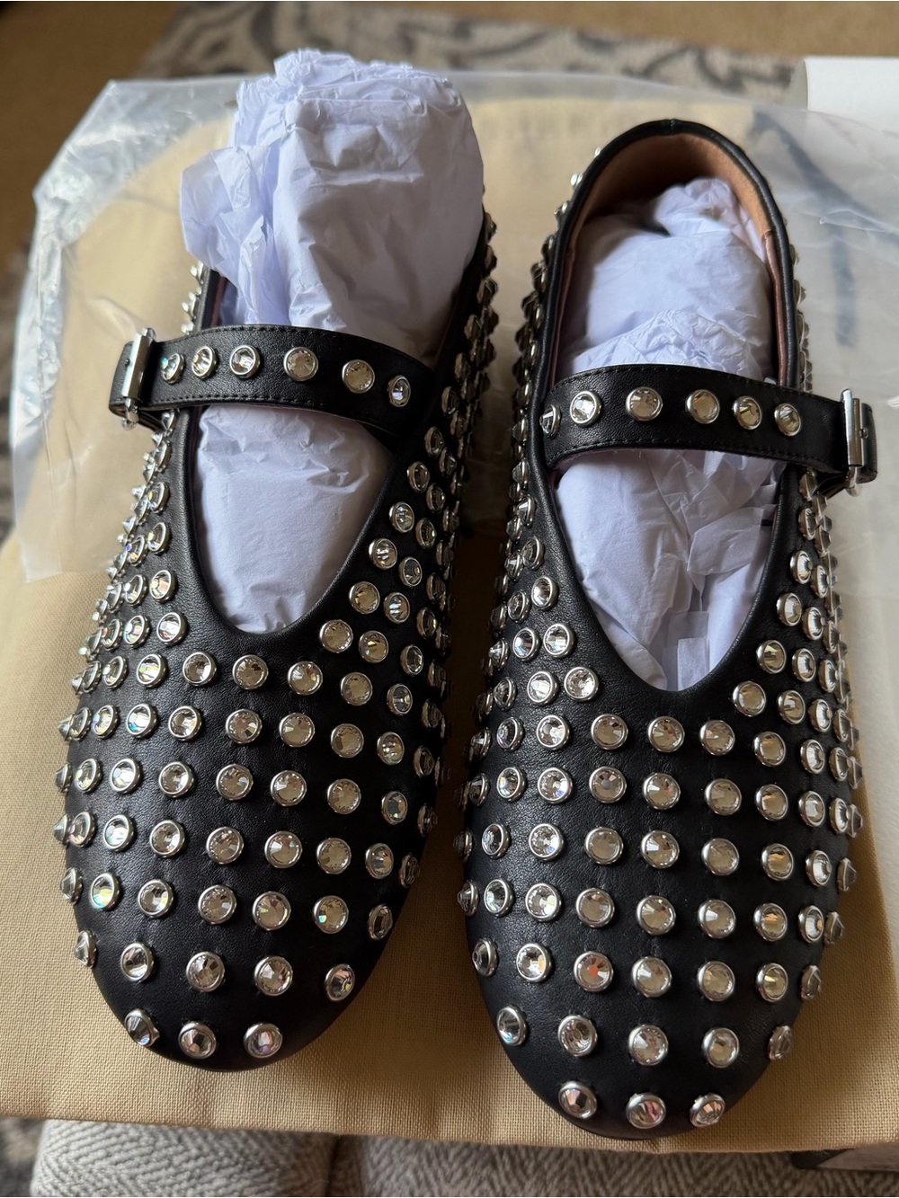 Alaïa Black Leather Studded Mary Jane Flats - Picture 9 of 9